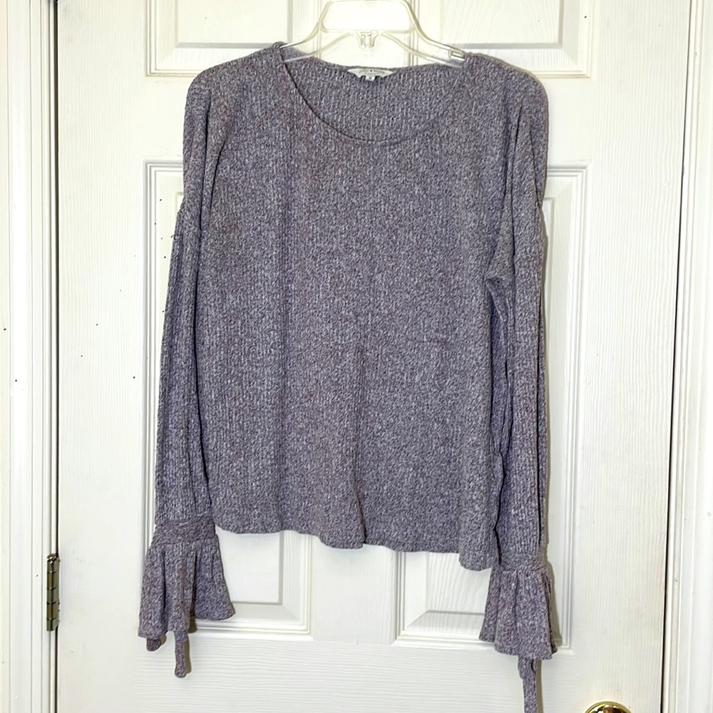 Lucky Brand Scoop Neck Boho Bell Sleeves Mauve Lightweight Sweater Size Medium